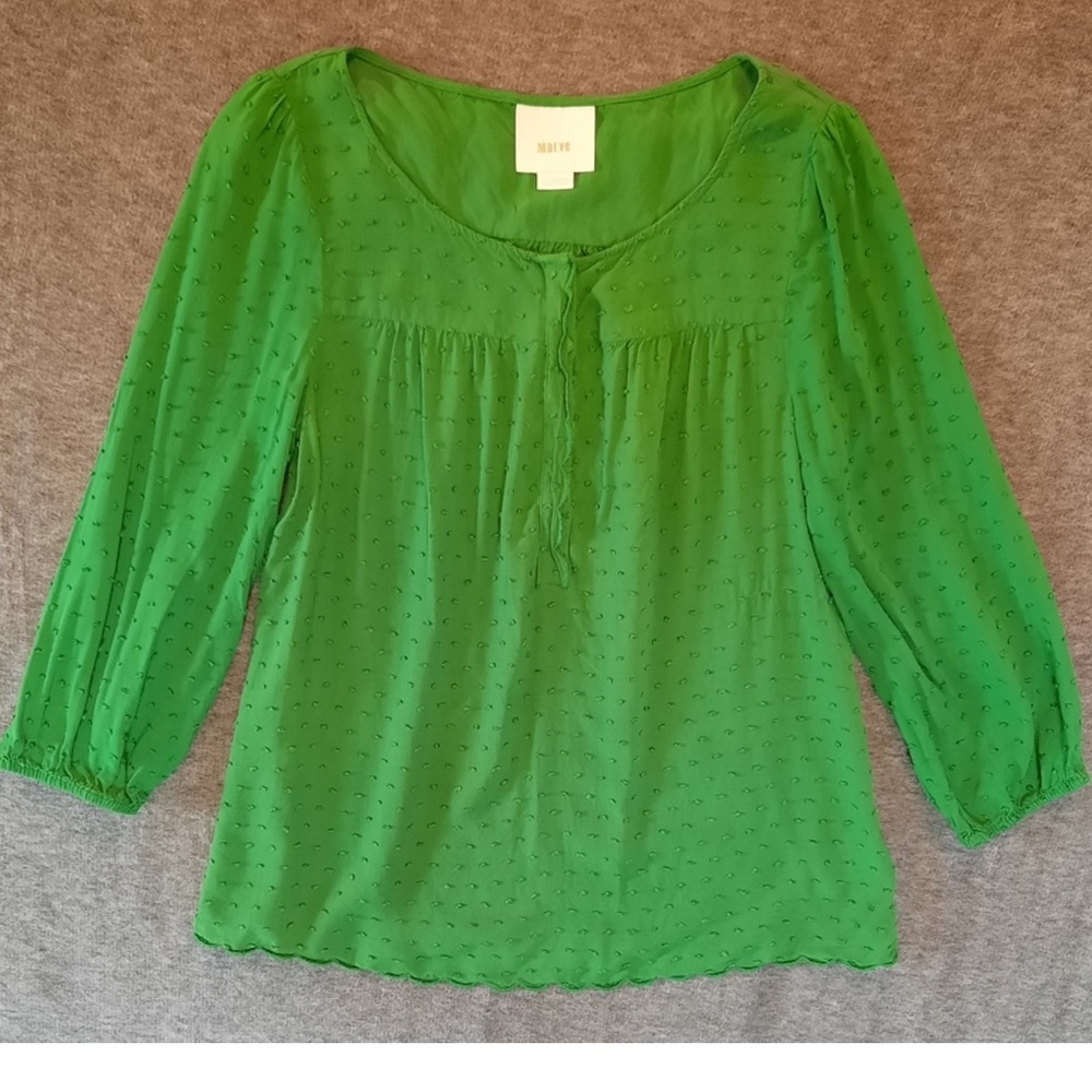 Maeve Anthropologie shirt women green classic preppy textured size 4